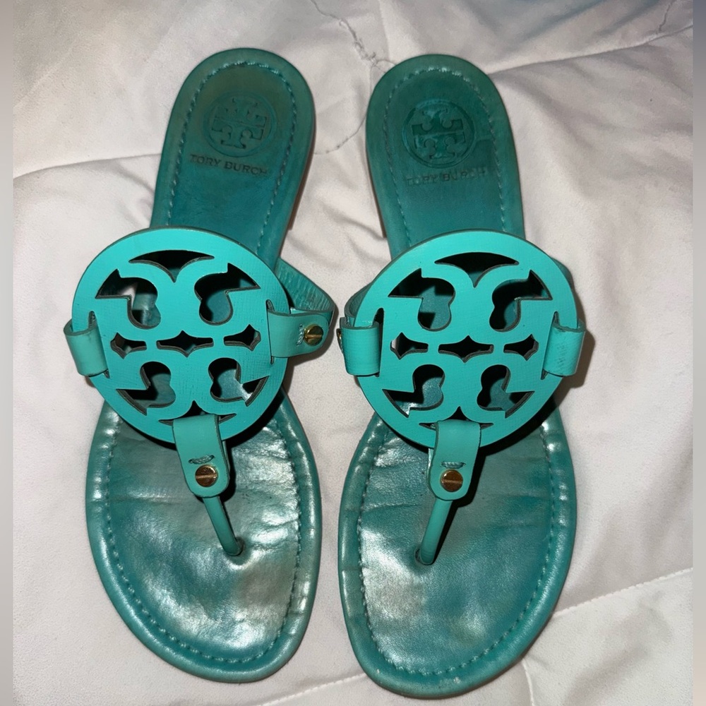 Tory Burch Turquoise Miller Logo Thong Sandals